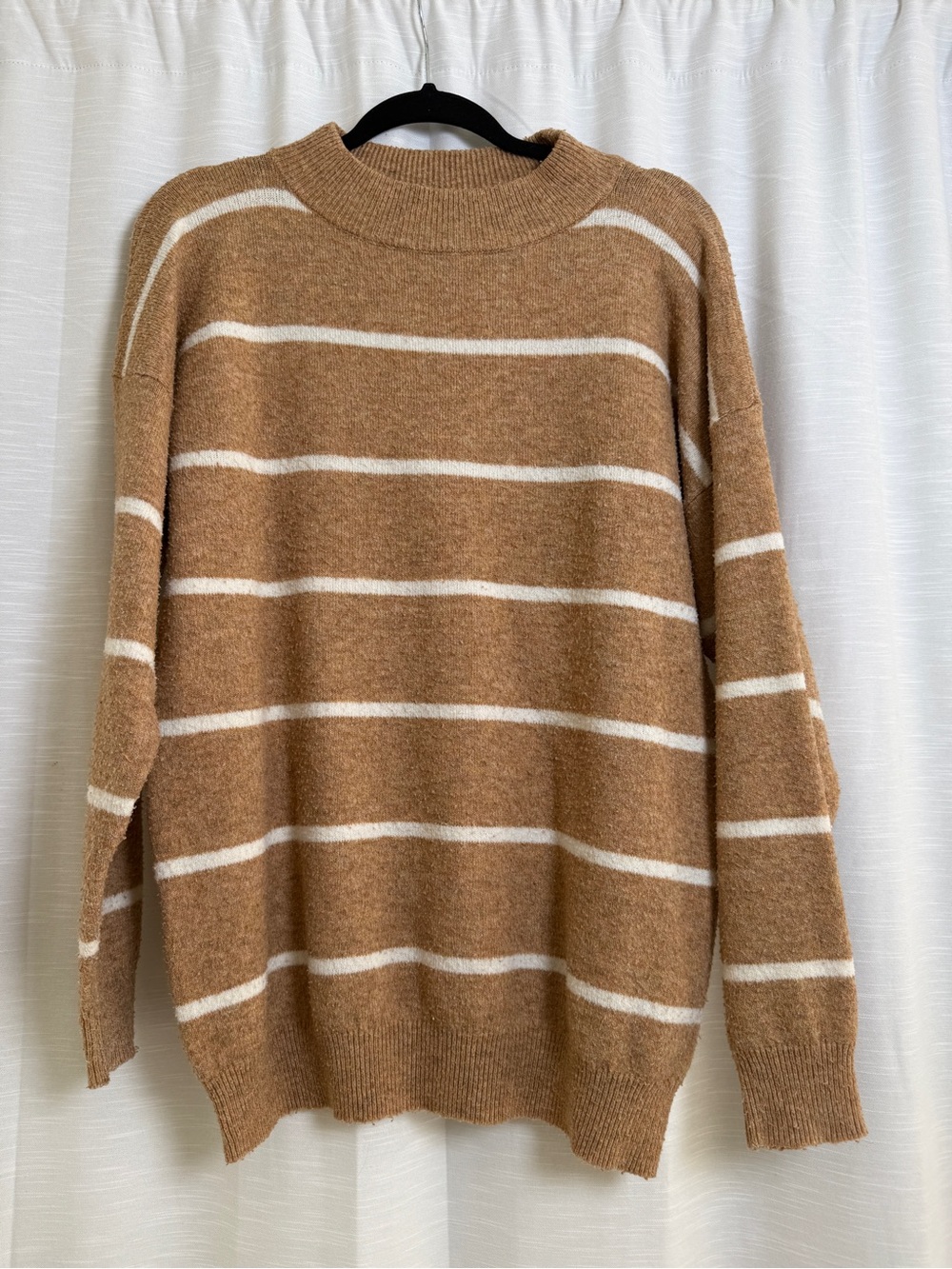 A New Day Tan & Cream Oversized Striped Mock Neck Cozy Sweater | Size XS - Picture 4 of 10